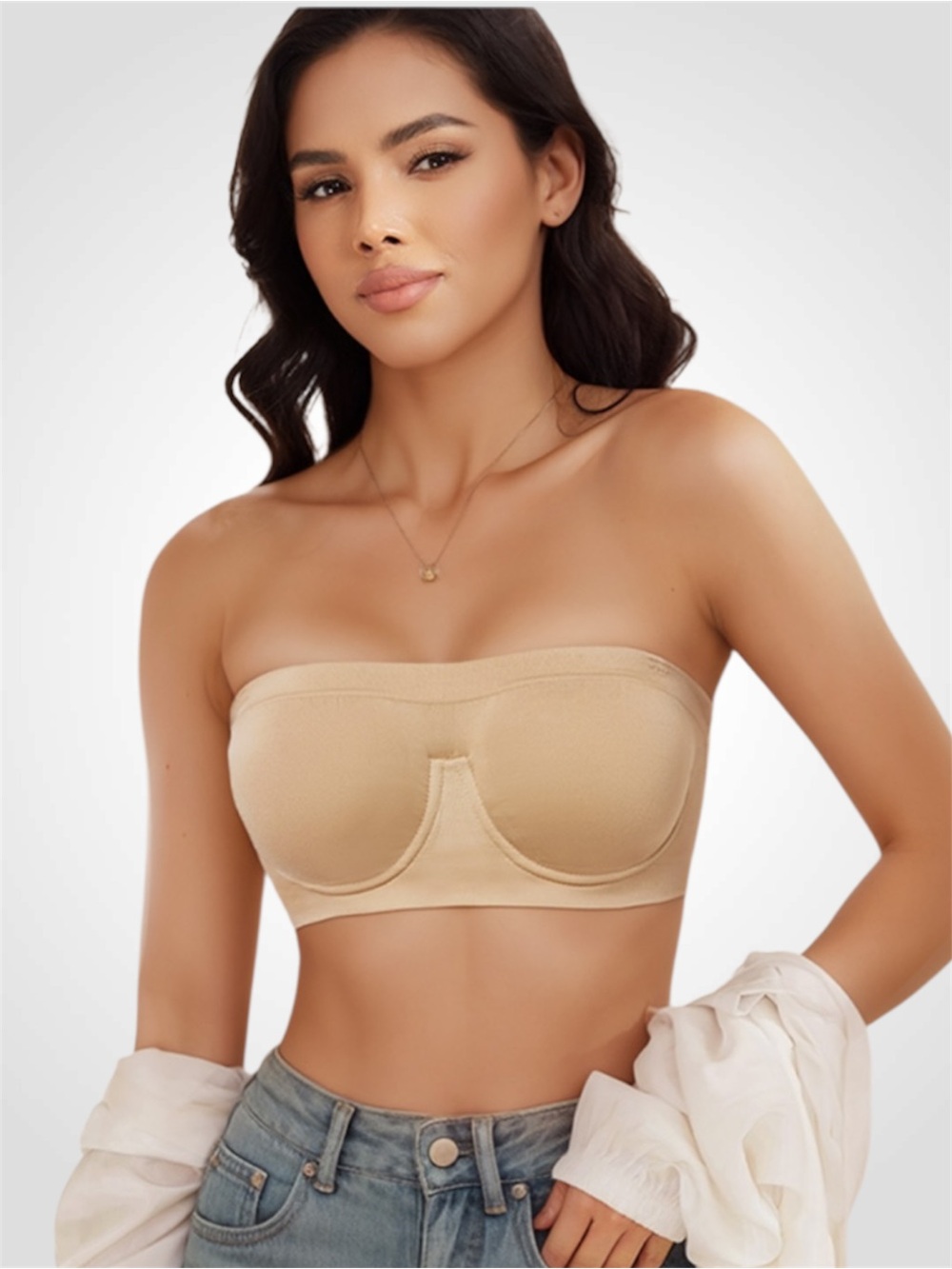 Dot Vol Seamless Strapless Underwire Bandeau Bra in Beige - XL - NWT